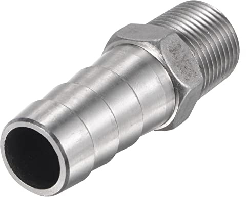 sourcing map Manguera Espiga Montaje 16mm OD X 3/8PT Macho Rosca 304 Inoxidable Acero Recto Tubo Conector para Agua Aire Combustible