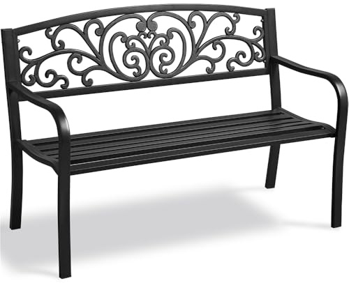 Yaheetech Banco de Jardín de 2-3 Plazas Banco de Exterior para Terraza Sillón de Parque de Hierro con Respaldo para Balcón Patio,127 * 63 * 86.5cm