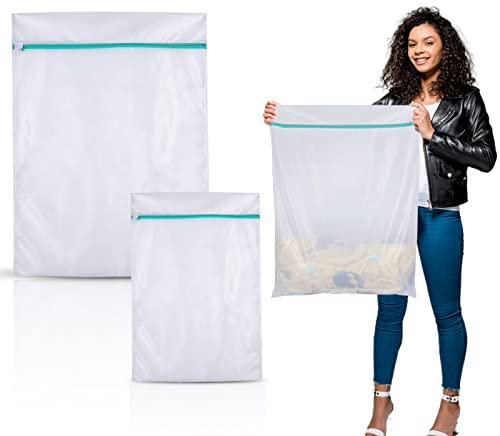 Scetter 2 pezzi 110 x 90 cm rete per il lavaggio in lavatrice, sacco grande con chiusura lampo, sacco per la biancheria XXL, per tende, trapunte, piumini, lenzuola, cappotti
