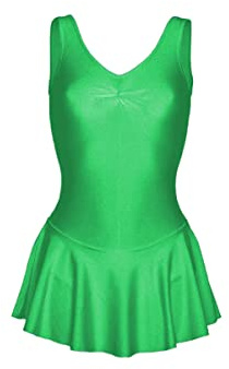 Prime fashions - Kids Shiny Nylon Sleeveless- Dance Ballet Gymnasts- Leotard with skirt Girls (Green, 9-10 Years)