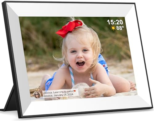 Fameo Digital bildram, WiFi digital fotoram med 10,1 tum 1280 x 800 IPS pekskärm, lätt att ladda från telefon 32 GB digital ram, automatisk roterande Pohto/video av elektronisk bildram, bästa gåvan