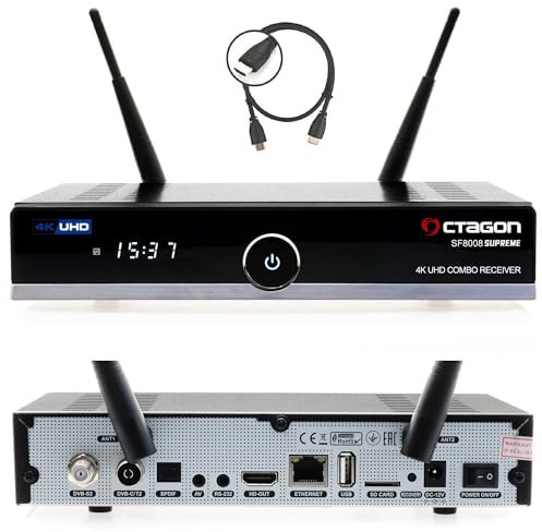 Octagon SF8008 UHD 4K Supreme Combo + 1TB Festplatte INTERN, Sat- Kabel- & DVB-T2 Receiver, E2 Linux & Define OS, mit Aufnahmefunktion, M.2 M Key, Gigabit LAN, Kartenleser, Sat to IP, WiFi