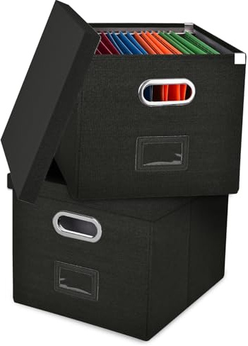 Umtiti 2PCS A4-Size File Organizer Box with Lid（Folders not included. Letter Size, File Folder Storage, Easy Slide Durable Hanging File Box for Office/Decor/Home,Black.S-UK
