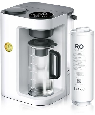 Bluevua RO100ROPOT-Lite Countertop Reverse Osmosis Water Filter System, 3:1 Pure to Drain Ratio, Portable RO Filtration with Remineralization, No Installation, WQA Certified, 7-Stage UV White