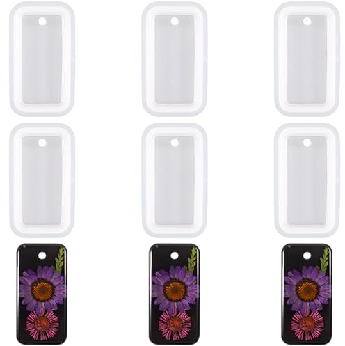 Nifocc Set di 6 stampi rettangolari in silicone, forma rettangolare in resina epossidica, portachiavi in silicone, stampo in cristallo con fori per fai da te, stile 2
