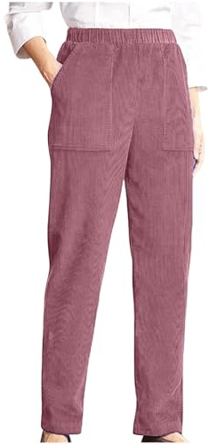 Pantalones de pana para mujer con pierna recta, cintura elástica, pantalones de trabajo de ajuste suelto, color sólido, pantalones casuales con bolsillos, pantalones cómodos de estilo lounge para