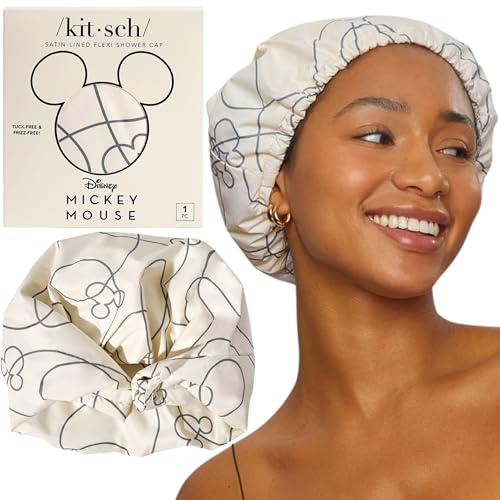 Kitsch Mickey/Minnie Luxury Shower Caps for Women Reusable Waterproof - Large Shower Cap for Women and Men, Non-slip, Quick-dry Hair Cap for Long and Short Hair, Stylish Design