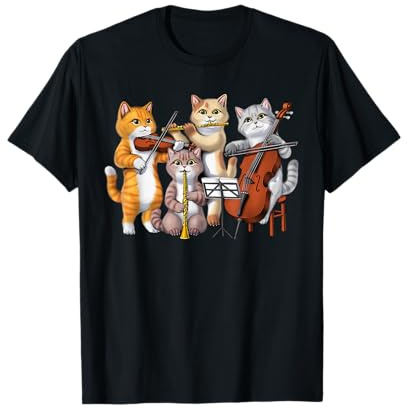 Chat Jouant du Violon Flûte Violoncelle Clarinette Musicien T-Shirt