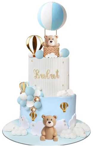 Bear Cake Topper White Cloud Hot Air Balloon Cake Decor