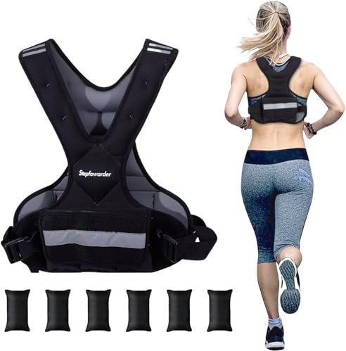 Gilet lesté réglable de 2 à 5 kg, avec 6 poids en fer et bandes réfléchissantes, gilet de course et gilet d'entraînement pour fitness, musculation, course et cross training (2 à 5 kg, noir/gris)