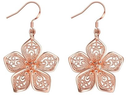 AMDXD Pendientes con diseño de flores, pendientes para mujer, estilo Art Nouveau, oro rosa, Cobre, Sin circonita
