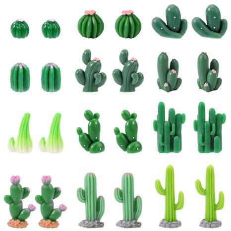 Lyreh 24pz Cactus Miniatura, 12 Diverse Misure Graziose Piccole Piante Grasse in Resina Accessori Decorativi per Interni Auto Ufficio Balcone Micro Paesaggio Cortile (Verde)