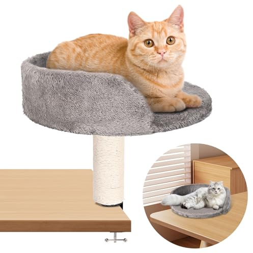 Hivexagon Lit de Bureau pour Chat avec griffoir et Rembourrage en Peluche Douce. Permet à Votre Chat d'apprendre et de Travailler avec Vous. Charge maximale : 4 kg