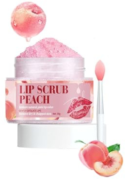 Lippenpeeling – Lippenpeeling mit Pinsel, natürliches Zuckerpeeling mit Pfirsichextrakt zur Pflege, Glättung und Erweichung trockener, rissiger Lippen und zur Reduzierung feiner Linien, 30 ml