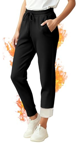 FlexVie Pantalones chándal de Mujer con Forro Polar, Jogger cálido de Invierno, Cintura Alta, Bolsillos, Ropa Deportiva y Casual para frío (-10℃ a 15℃) Negro m