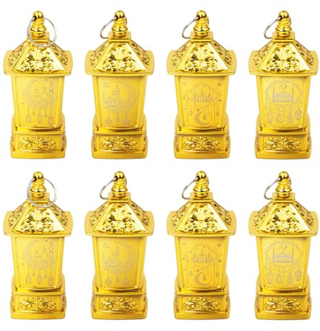 NAVESO 8 Stück Ramadan Laterne,Mini Ramadan Deko Licht, Ramadan Dekoration Laterne mit LED Kerzen, Ramadans Deko Lampe Hängend, Eid Mubarak Laternes Mond Stern Dekoration für Muslimische Festivals