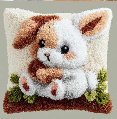 Kitquiver Knüpf-Set–Kissenbezug &Knüpfteppich Zum Selber Machen Kaninchen 43X43Cm,Latch Hook Kit Für Erwachsene Und Kinder,Heimdeko