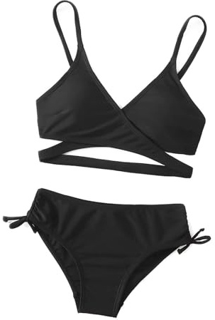 Generico Ragazze Costumi da Bagno Set Bikini Due Pezzi Bambini Criss Cross Bustier & Slip Bikini Costume da Bagno Bikini a Triangolo per Ragazze 6-14 Anni#3i12