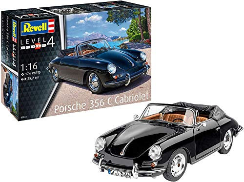 Revell 07043 Der legendäre Porsche 356 C (Cabriolet) zum Selberbauen, Automodellbausatz 1:16, 25,2 cm Fahrzeug originalgetreuer Modellbausatz für Fortgeschrittene, unbemalt