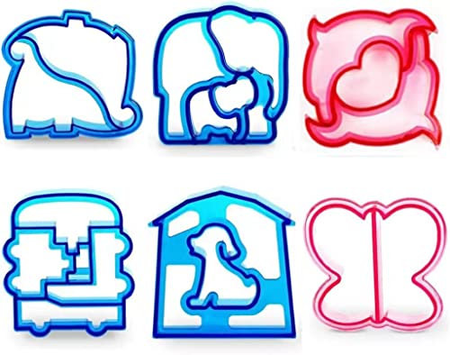6 Pack Sandwich Cutters and Bread Crust Shape Remover for Kids, DesignerBox Animals Shapes Cake Sandwich Bread Mold Toast Mould Hand Tools DIY Sandwich Slicer Maker Kit - Colour Random