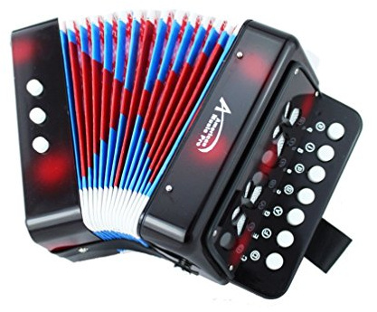 FunnyGoo Oostifun Children's Kids' Button Accordion Toy Keyboard Instruments with 7 Treble Keys, 3 Air Valves, Hand Strap, Early Learning Eduction Instrument Music Toy for Begginers (Black)