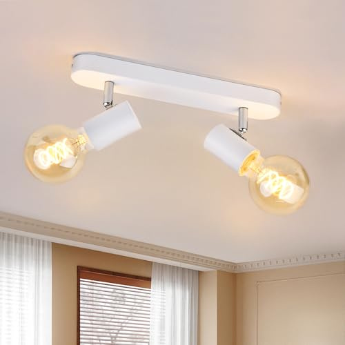 Plafonnier Applique Murale, Spot Bar Design RéTro, 2 Spots Orientables & Pivotants, Luminaire Plafond Vintage Blanc, Douilles E27, 60 Watt Max, Pour Cuisine SéJour Couloir Escalier (Sans Ampoule)