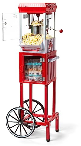 Nostalgia Popcorn Maker Machine - Professional Cart With 2.5 Oz Kettle Makes Up to 10 Cups - Vintage Popcorn Machine Movie Theater Style - Red & White