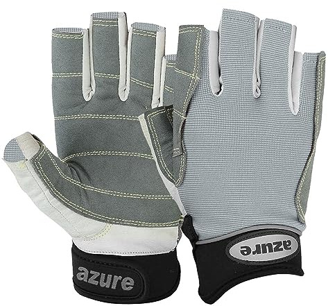 Azure sailing Gloves STOPWATCH FRIENDLY STRONG STITCHING,Best enforced PALM, Breathable -Cut Finger (Grey Large)