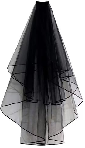 SUNHUITOY Velo de Novia y Halloween, Encaje Negro para Bruja, Cosplay Con Peine, Accesorios de Boda, Despedida de Soltera JGA (Schwarz 1), L80