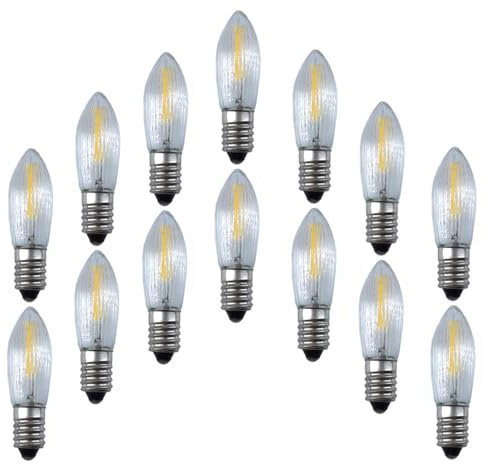 14 Stück LED Filament Topkerze 34V 0,2W E10 für Schwibbogen mit 7 Brennstellen, Riffelkerze Ersatzlampe Lichterkette, Pyramide