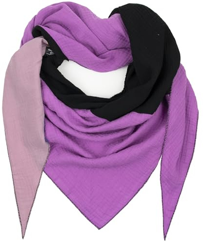 Gloop Sciarpa da donna XXL a maglia triangolare sciarpa foulard cotone triangolo mussola sciarpa sciarpa sciarpa senza graffi sulla pelle Made in Italy, Lilla-Rosa-Nero, Taglia unica
