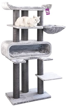 Petrebels Maine Coon klösträd XXL, rutt 180 cm hög, design klösträd för stora katter, med Ø 12 cm och Ø 15 cm natur-Sisal stammar, färg grå