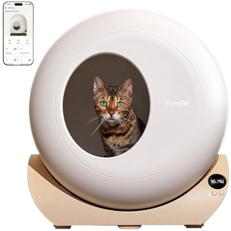 FurryTail Self Cleaning Litter Box with APP - Automatic Cat Litter Box for All Your Cats, Odor Control, Spacious Interior and Large Wastes Bin Capacity,Includes 40 Litter Bags