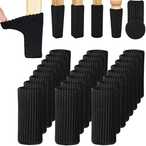 Chaussette Chaise pour Pieds de Chaise, 24 Pièces Protection Pied de Chaise, Chaussettes de Chaise Mobilier en Feutre, Patins Antidérapants pour Convient Aux Pieds de Chaise, évitez Les Rayures Noir