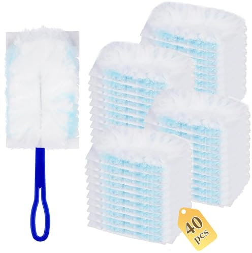 40 Stück Staubmagnet Nachfüllpack Set, Reinigungsstaub Staubtuch Nachfüllung, Mikrofaser Staubwischer Gegen Staub Staubtücher für Haushalt, Schule (40 Duster Refills with a Handle)