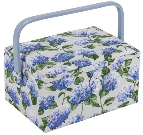 Hobby Gift Scatola Media per Cucito con Manico - Cestino Porta Cucito in Cotone con Scomparti per Strumenti e Accessori Creativi - 18,5 x 25,5 x 14,5 cm, Ortensia