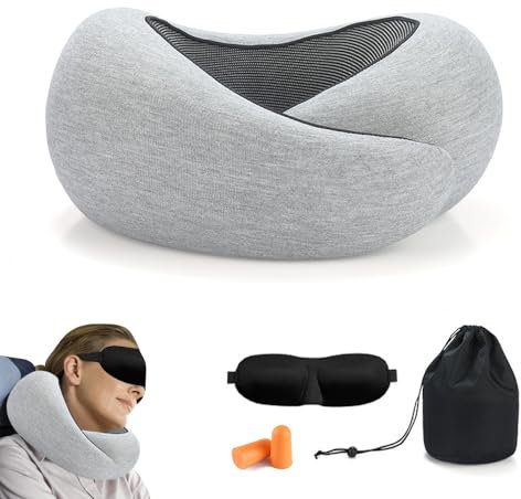 Mineup Nackenkissen Flugzeug, Reisekissen Nacken, Reisekissen Flugzeug, Travel Pillow Nackenstützkissen, Ergonomisch Gestaltetes aus Memory-Schaum, Ideal für Reisen mit Flugzeug, Auto, Zug (Grau)