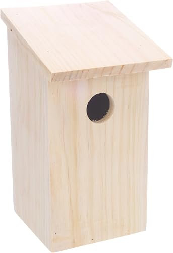 Flamingo Nistkasten – nistkasten für vögel für draußen wetterfest – Modell Bizi aus FSC-Holz – 14,5x15,5x26cm – natürliches Vogelhaus mit 3,5cm Einflugloch