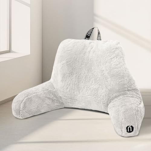 Nestl Pelz-Lesekissen, stilvolles Rückenkissen zum Sitzen im Bett, Kunstfell-Bett, Stuhlkissen mit Armen, Lesekissen zum Sitzen im Bett, Erwachsene und Kinder, Sit-Up-Rückenstützkissen für Bettruhe,