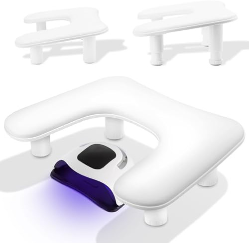 JABNOW Poggiamano per Unghie, Appoggia Mani per Unghie in Pelle PU e Spugna Morbida, Forma U, con Supporto Regolabile in Altezza, Kit per Nail Art e Lampade per Unghie, Bianco