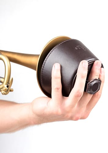 TRUMPET PLUNGER MUTE with Handle. Lightweight Practice Mute. Magnetic Attachment. Faux Leather. Trumpet Accessory (Brown)