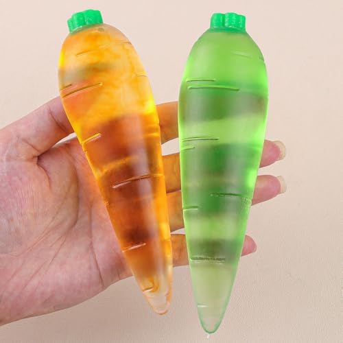 Anboor 2 stycken kristallmorotsquishies-leksaker, stretchiga sockermorötter stressbollar för barn och vuxna, sensoriska morot-avslappningsleksaker för festpresenter (grön och orange)
