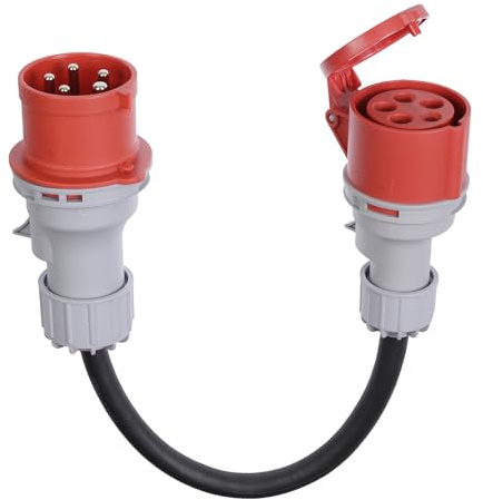 Adaptateur CEE fiche 32A vers prise 16A avec couvercle de protection, triphasé, 5 broches, IP44 protégé contre l'eau et la poussière, portable, adapté à un usage industriel et domestique (32-16)