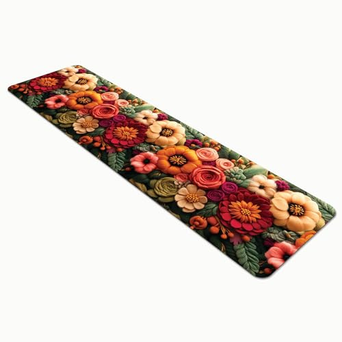 Comart - Tappeto Cucina Austin - Impermeabile - Antiscivolo - Antimacchia - Lavabile in Lavatrice - Passatoia in Poliestere - per Corridoio e Cucina - Made in Italy - Fiori Tricot - 50x230 cm