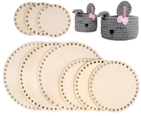 9 Piezas Base para Bolsos Crochet, 10/15/20cm Redondas de Madera, Tableros Natural para Ganchillo, DIY Tote Bag Cesta de Tejer para Manualidades,Tamaño de Poro de 7 mm, Desgaste y a la Deformación