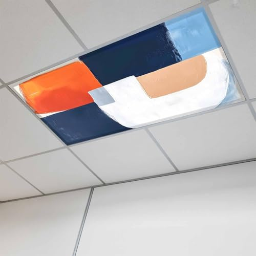 Fluorescent Light Covers, Blue Burnt Orange Magnetic Light Covers for Ceiling Lights, Geometric Modern Oil Painting Fluorescent Ceiling Shade Filters for Classroom Bedroom Office 4x2Ft x 1PCS