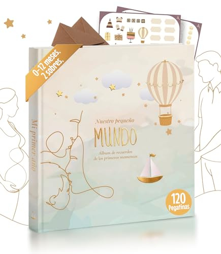 Album Bebe Primer Año Libro Recuerdos Bebe Regalo Bebe Recien Nacido Niño Niña Album Fotos Bebe Mi Primer Año 0-12 Meses Huellas Ecografia 120 Pegatinas 2 Sobres Baby Shower Nacimiento Mama Primeriza