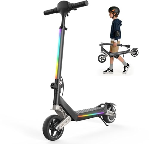 isinwheel Monopattino Elettrico Bambini K6,6-12 Anni,Ruote Piene 6,5,3 Velocità 5/10/16 km/h,Doppia Sospensione Anteriore/Posteriore,3 Modalità LED,Bluetooth,Pieghevole Regolabile,70 kg