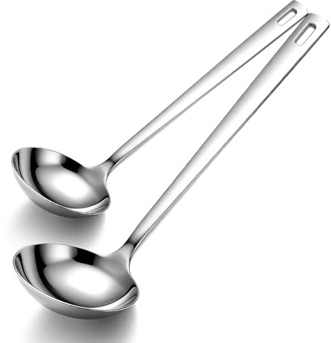 Kyraton Matlagningsskedar Set 2 st, 30 cm & 24,5 cm, Livsmedelssäker Rostfritt Stål, Enbitstillverkad, Diskmaskinssäker för Hemmatillagning, Servering, Soppa, Sås & Nudlar