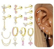 MILACOLATO Piercing Helix Boucles d'Oreilles Femme Percing au Oreille | Acier Inoxydable Piercing Tragus Acier Chirurgical Conch Rook Daith Pendantes Boucles d'Oreilles Creoles Or Argent